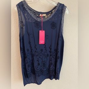 Blue Tank with Sequin Collar